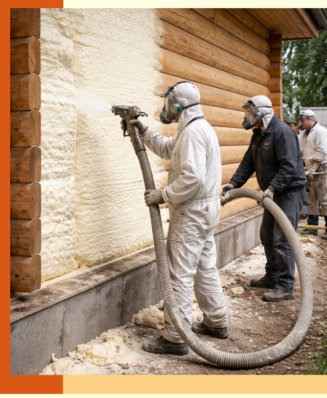 Утепление дома из бруса пенополиуретаном в Люберцах