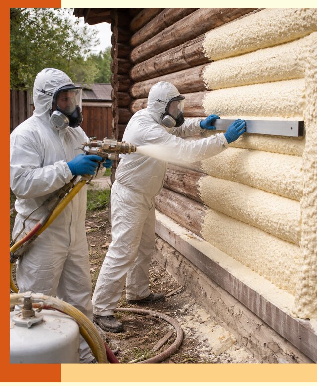 Утепление бревенчатого дома ППУ в Люберцах эффективной изоляцией