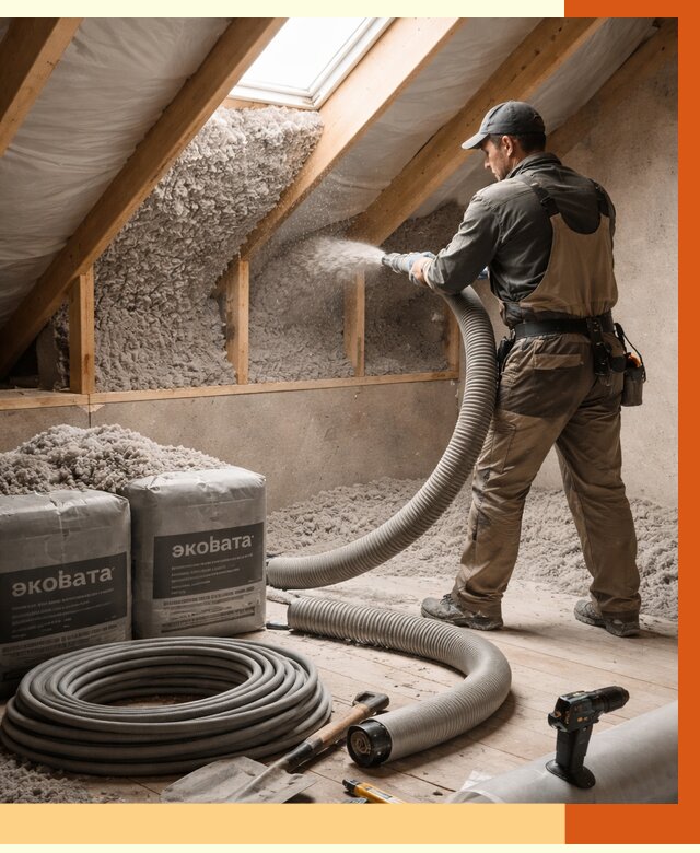 Утепление мансарды эковатой в Люберцах от 2315 руб/м2 — монтаж, задувка, цена | ТепломастерЛюб