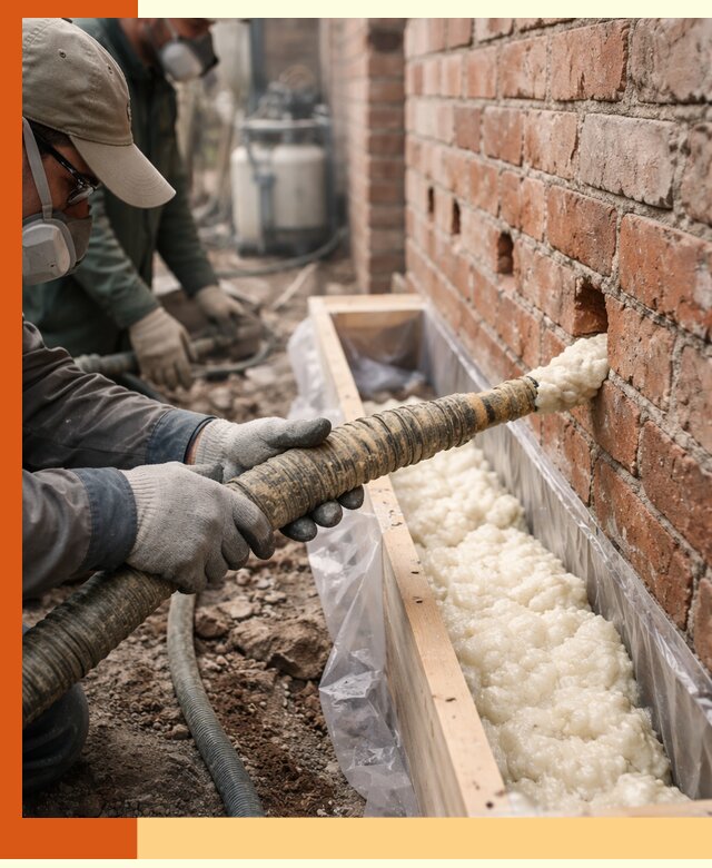 Заливка ППУ в пустоты кирпичной стены в Люберцах