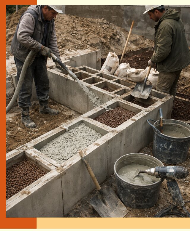Заполнение полостей фундамента в Люберцах герметичным утеплением и повышением прочности