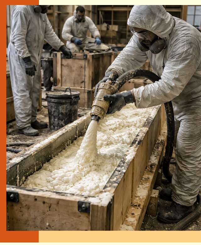 Заливка пенополиуретана в формы для утепления в Люберцах